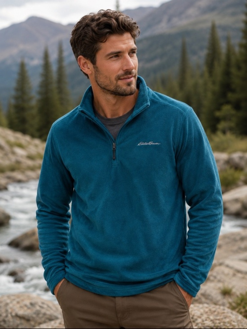 Eddie Bauer Men’s Teal Fleece Quarter Zip Pullover Jacket Size M